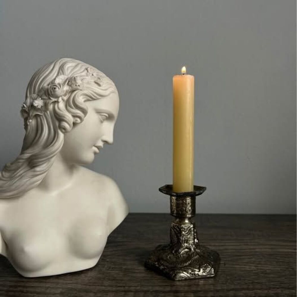 Single Vintage Embossed Dragon Detail Gunmetal-colored Candle Holder